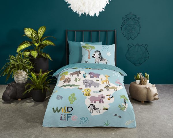 Good Morning Kinderdekbedovertrek "Afrikaanse dieren" - Aqua - (140x200/220 cm) - Katoen - Afbeelding 2