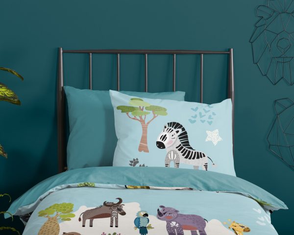 Good Morning Kinderdekbedovertrek "Afrikaanse dieren" - Aqua - (140x200/220 cm) - Katoen - Afbeelding 3