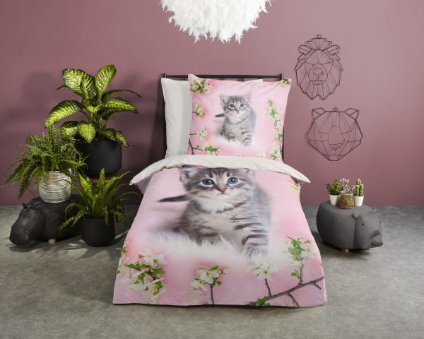 Good Morning Kinderdekbedovertrek "poes" - Roze - (135x200 cm) - Katoen - Afbeelding 2