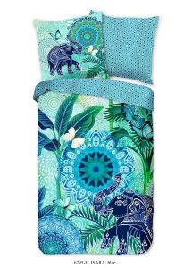HIP Dekbedovertrek "mandala's, bladeren en een olifant" - Blauw - (135x200 cm) - Katoen Satijn