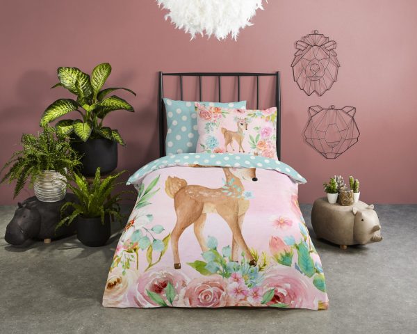 Good Morning Kinderdekbedovertrek "bambi met bloemen" - Multi - (140x200/220 cm) - Katoen - Afbeelding 2