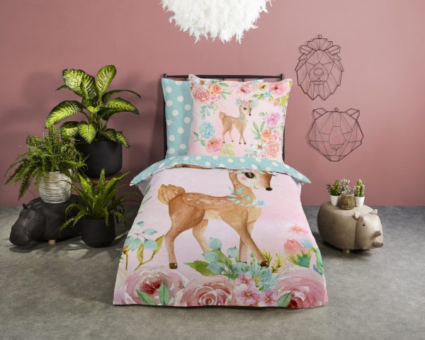 Good Morning Kinderdekbedovertrek "bambi met bloemen" - Multi - (135x200 cm) - Katoen - Afbeelding 2