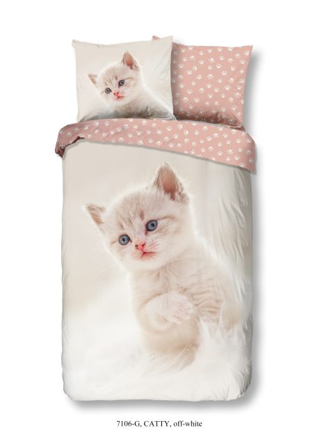 Good Morning Kinderdekbedovertrek "poes" - Ecru - (140x200/220 cm) - Katoen