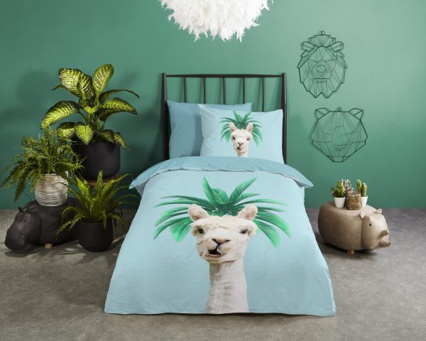 Good Morning Kinderdekbedovertrek "lama met palmboom" - Blauw - (140x200/220 cm) - Katoen - Afbeelding 2