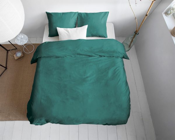 Primaviera Deluxe Uni Satijn Dekbedovertrek Donker Groen 135 x 200 cm - Afbeelding 2