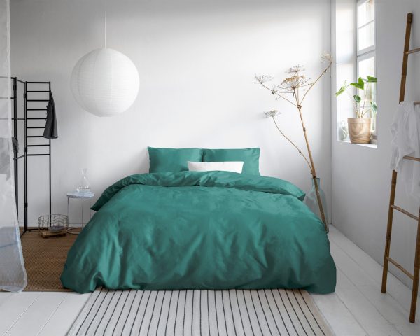 Primaviera Deluxe Uni Satijn Dekbedovertrek Donker Groen 135 x 200 cm - Afbeelding 3