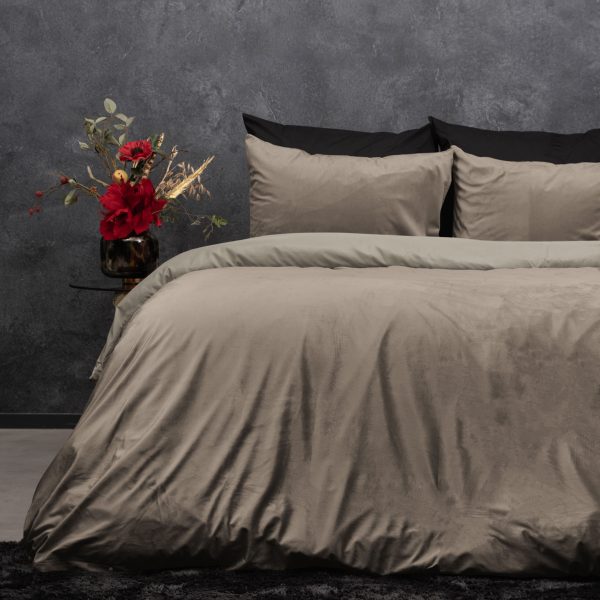 Sleeptime Velvet uni Taupe/Grijs 200 x 200/220 cm - Afbeelding 2
