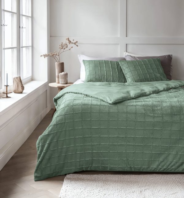 Sleeptime Faux Fur Check Donker Groen 140x200/220 cm - Afbeelding 2