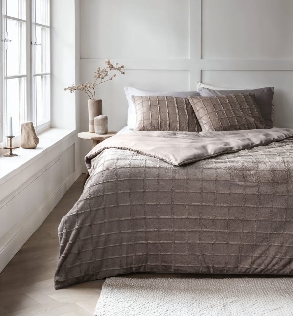 Sleeptime Faux Fur Check Taupe 140x200/220 cm - Afbeelding 2
