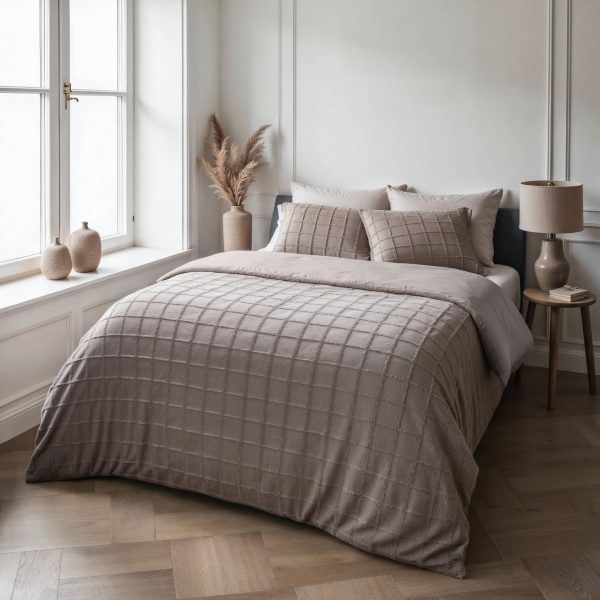 Sleeptime Faux Fur Check Taupe 140x200/220 cm - Afbeelding 3