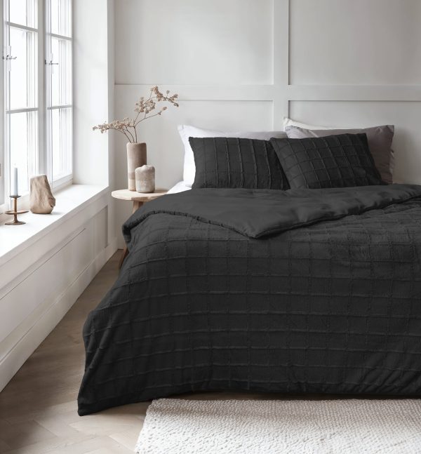 Sleeptime Faux Fur Check Zwart 240x200/220 cm - Afbeelding 2
