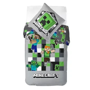 Minecraft Dekbedovertrek grijs 140 x 200 cm - Katoen (70 x 90 cm)