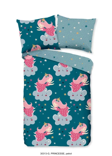 Good Morning Peuter dekbedovertrek "princes" - Petrol - (120x150 cm) - Katoen