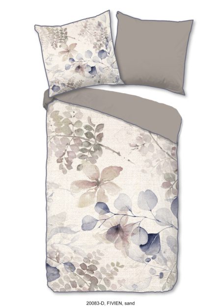 Descanso Dekbedovertrek "bladeren" - Zand - (135x200 cm) - Biologisch Katoen satijn