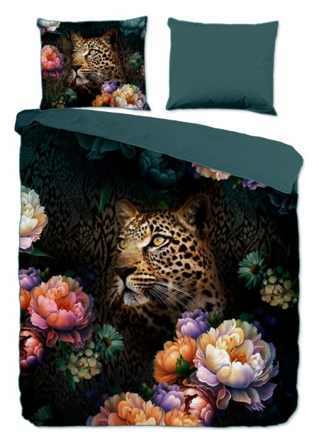 Descanso Dekbedovertrek "bloemen met een luipaard" - Multi - (200x200/220 cm) - Katoen Satijn