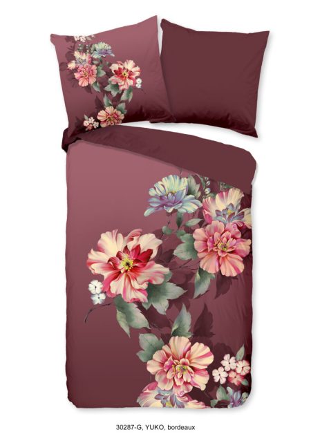 Good Morning Dekbedovertrek "bloemen" - Bordeaux - (135x200 cm) - Katoen