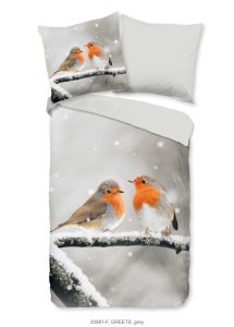 Good Morning Dekbedovertrek "roodborst vogels in de sneeuw" - Grijs - (135x200 cm) - Katoen Flanel