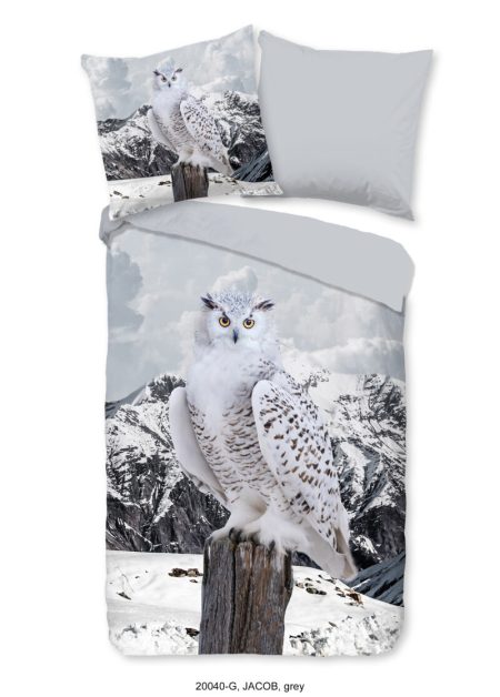 Good Morning Dekbedovertrek "sneeuwuil in de sneeuw" - Grijs - (135x200 cm) - Katoen