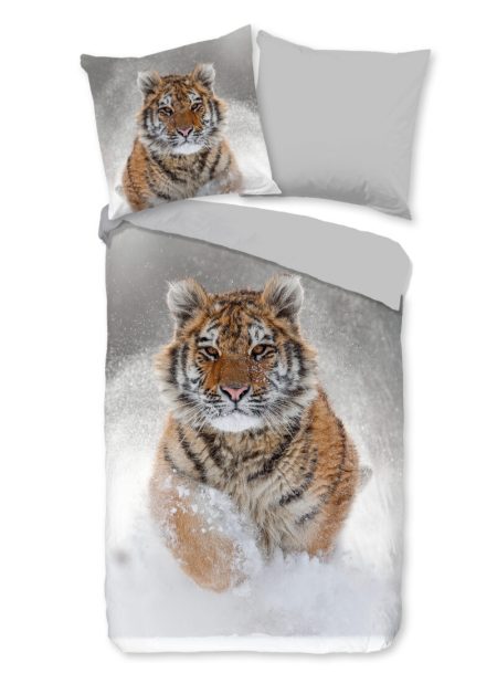 Good Morning Dekbedovertrek "tijger in de sneeuw" - Grijs - (135x200 cm) - Katoen Flanel