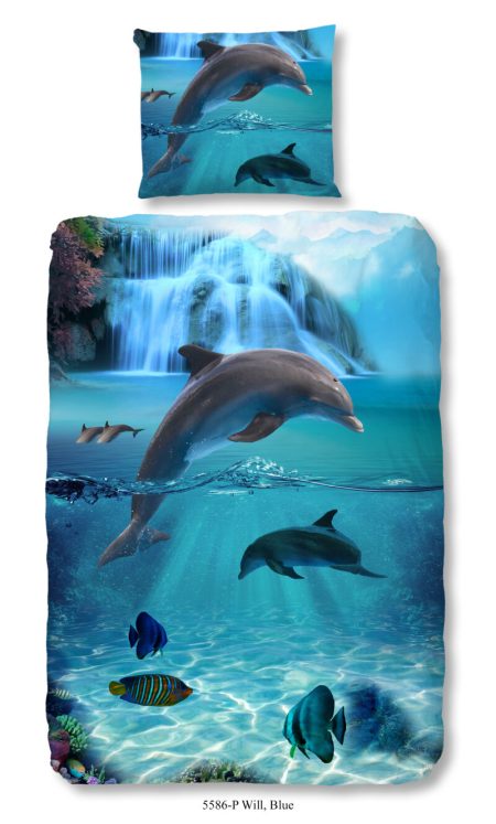 Good Morning Kinderdekbedovertrek "dolfijnen" - Blauw - (140x200/220 cm) - Katoen