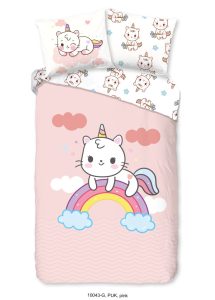 Good Morning Kinderdekbedovertrek "eenhoorn kat met regenboog" - Roze - (140x200/220 cm) - Katoen