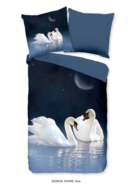 Pure Dekbedovertrek "zwanen" - Blauw - (135x200 cm) - Microfiber