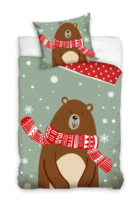 Kerst dekbedovertrek Beer met sjaal 140 x 200 cm (70 x 90 cm)