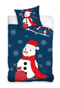 Kerst dekbedovertrek Sneeuwpop 140 x 200 cm blauw