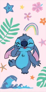 Stitch strandlaken happy roze 70 x 140 cm Katoen