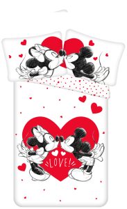 Disney Mickey & Minnie Mouse Dekbedovertrek  love hearts - Eenpersoons - 140 x 200 cm - Katoen