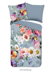 Descanso Dekbedovertrek "bloemen" - Grijs - (200x200 cm) - Biologisch Katoen satijn