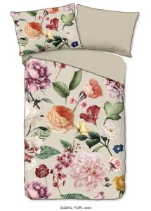 Descanso Dekbedovertrek "bloemen" - Zand - (140x200 cm) - Biologisch Katoen satijn