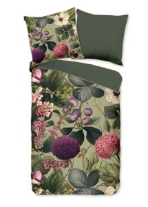 Descanso Dekbedovertrek "bloemen & bladeren" - Groen - (155x220 cm) - Katoen Satijn