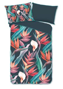 Descanso Dekbedovertrek "bloemen en bladeren" - Multi - (140x200 cm) - Biologisch Katoen satijn