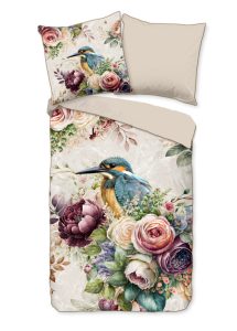 Descanso Dekbedovertrek "bloemen en vogels" - Zand - (200x200 cm) - Katoen Satijn