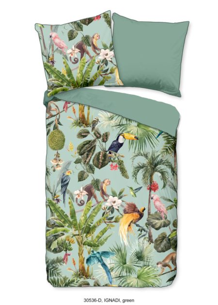Descanso Dekbedovertrek "dieren in de jungle" - Groen - (155x220 cm) - Biologisch Katoen satijn