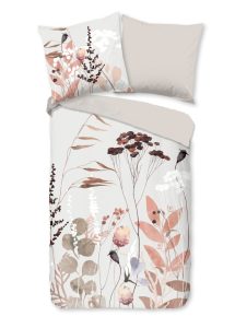Good Morning Dekbedovertrek "bloemen en bladeren" - Grijs - (200x200 cm) - Katoen