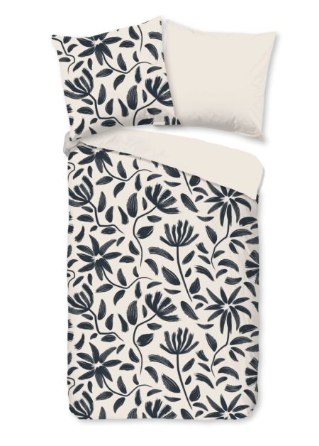 Good Morning Dekbedovertrek "getekende bloemen" - Wit - (155x220 cm) - Katoen