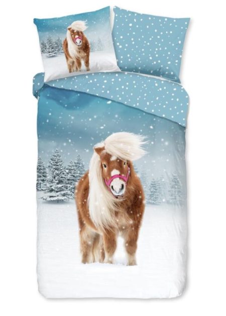 Good Morning Kinderdekbedovertrek "paard in de sneeuw" - Multi - (135x200 cm) - Katoen Flanel