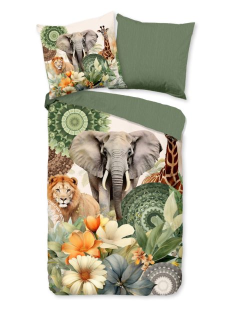 HIP Dekbedovertrek "mandalas, bloemen & safari dieren" - Groen - (155x220 cm) - Katoen Satijn