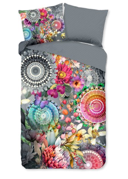 HIP Dekbedovertrek "mandalas en bloemen" - Grijs - (140x200/220 cm) - Katoen Satijn