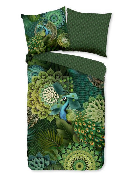 HIP Dekbedovertrek "mandalas & pauw" - Groen - (135x200 cm) - Katoen Satijn