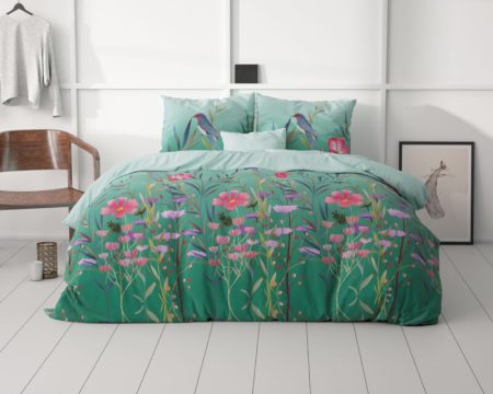 Sleeptime Flower & Birds Turquoise 140 x 200/220 cm