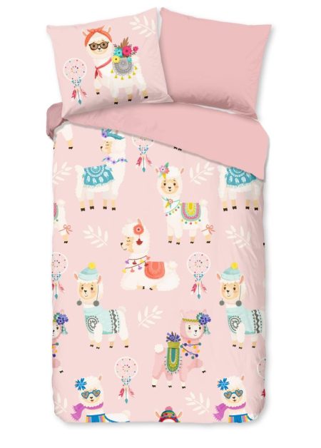 Good Morning Kinderdekbedovertrek "lama's" - Roze - (135x200 cm) - Katoen Flanel