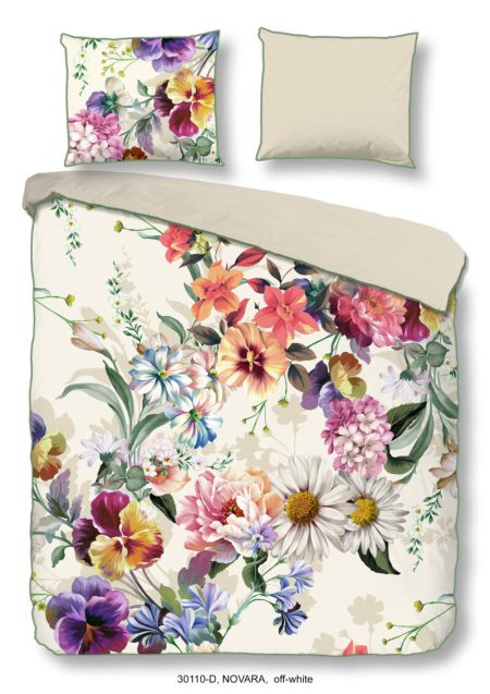 Descanso Dekbedovertrek "bloemen" - Ecru - (140x200/220 cm) - Biologisch Katoen satijn