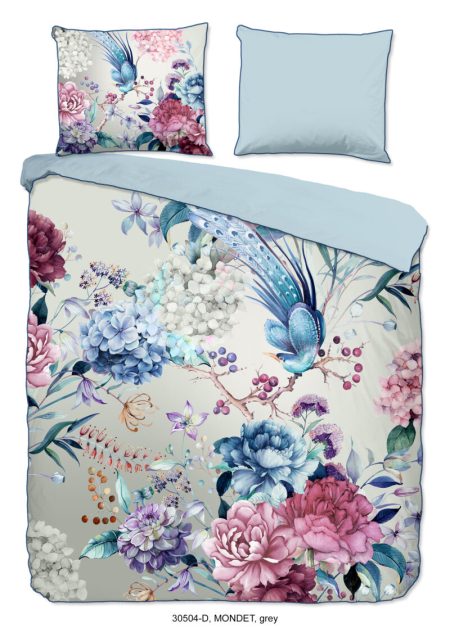Descanso Dekbedovertrek "bloemen" - Grijs - (240x200/220 cm) - Biologisch Katoen satijn