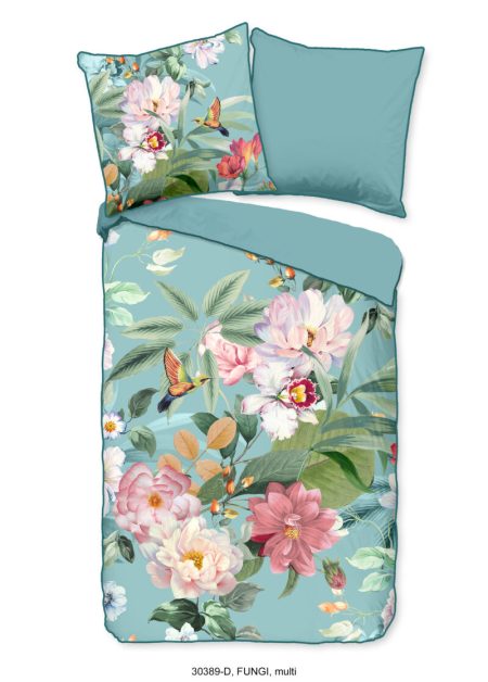 Descanso Dekbedovertrek "bloemen" - Multi - (135x200 cm) - Biologisch Katoen satijn