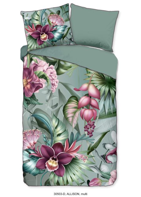 Descanso Dekbedovertrek "bloemen" - Multi - (140x200/220 cm) - Biologisch Katoen satijn