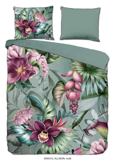 Descanso Dekbedovertrek "bloemen" - Multi - (240x200/220 cm) - Biologisch Katoen satijn