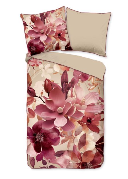 Descanso Dekbedovertrek "bloemen" - Zand - (155x220 cm) - Katoen Satijn
